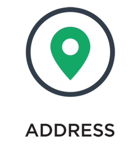 Address text - green map marker icon with black circle