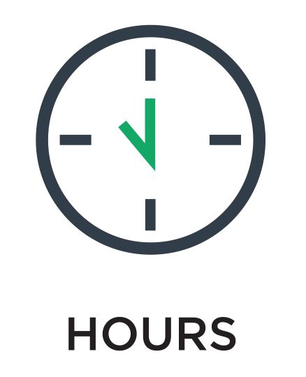 Hours text - green clock icon with black circle